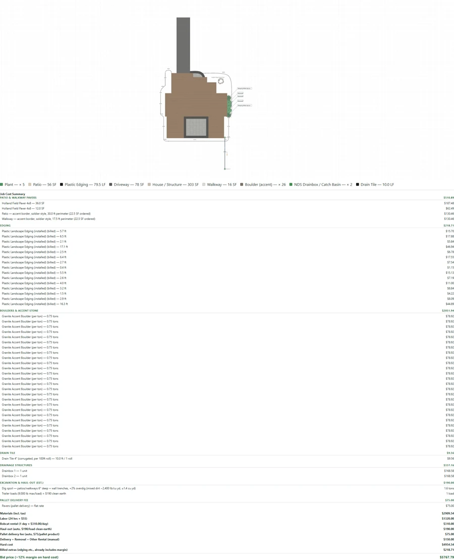 Branded customer-ready quote generated from the site plan